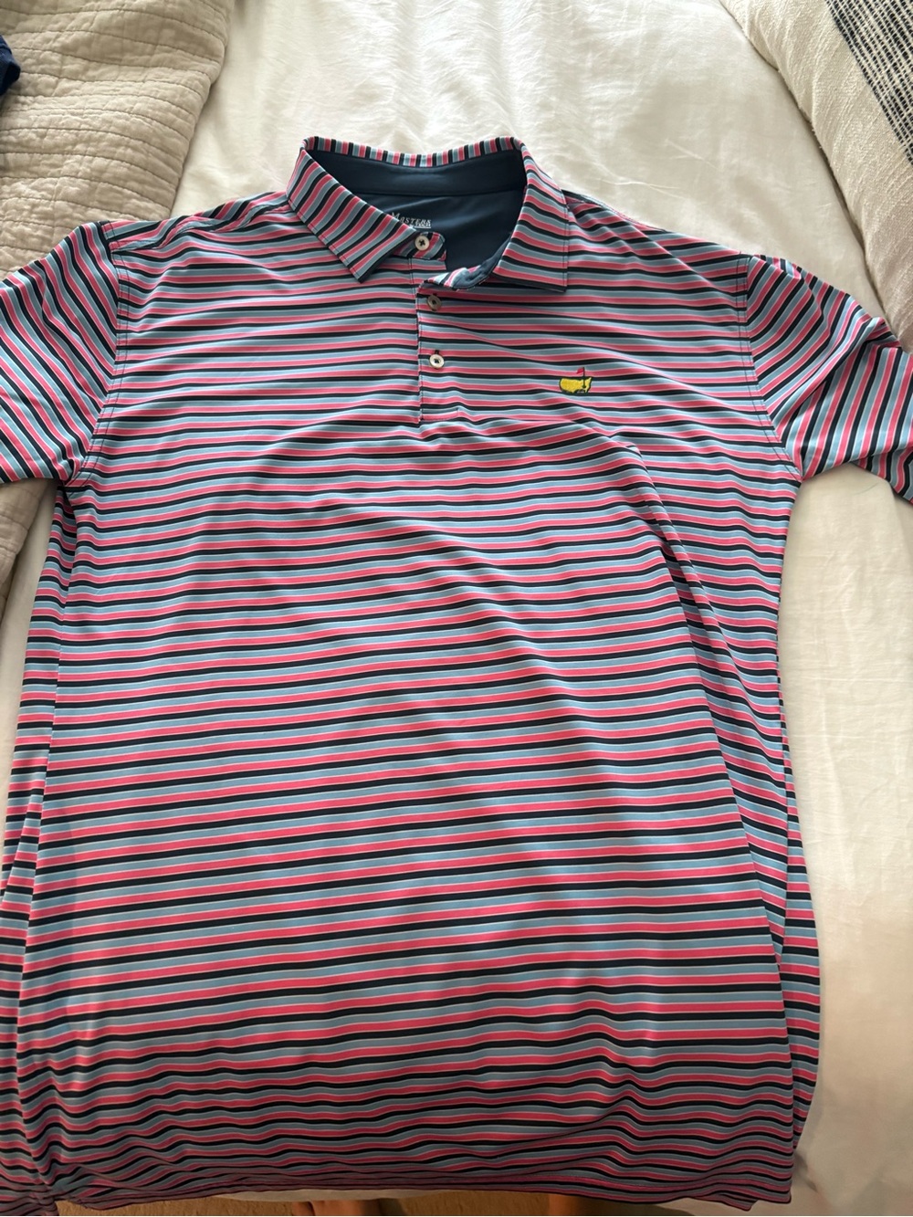 Masters Pink & Navy Striped Polo Shirt